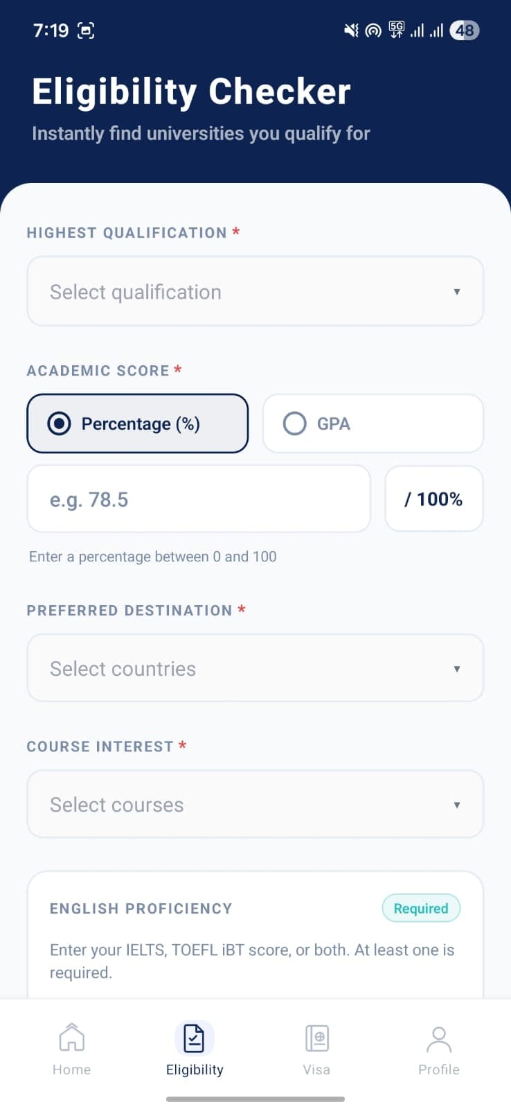 Eligibility Checker — find universities you qualify for
